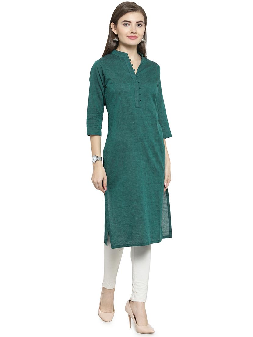 women solid three quarter sleeve straight kurta - 21712083 - Standard Image - 2