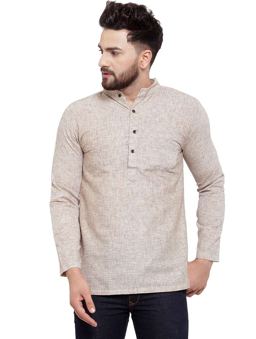men mandarin neck solid short kurta