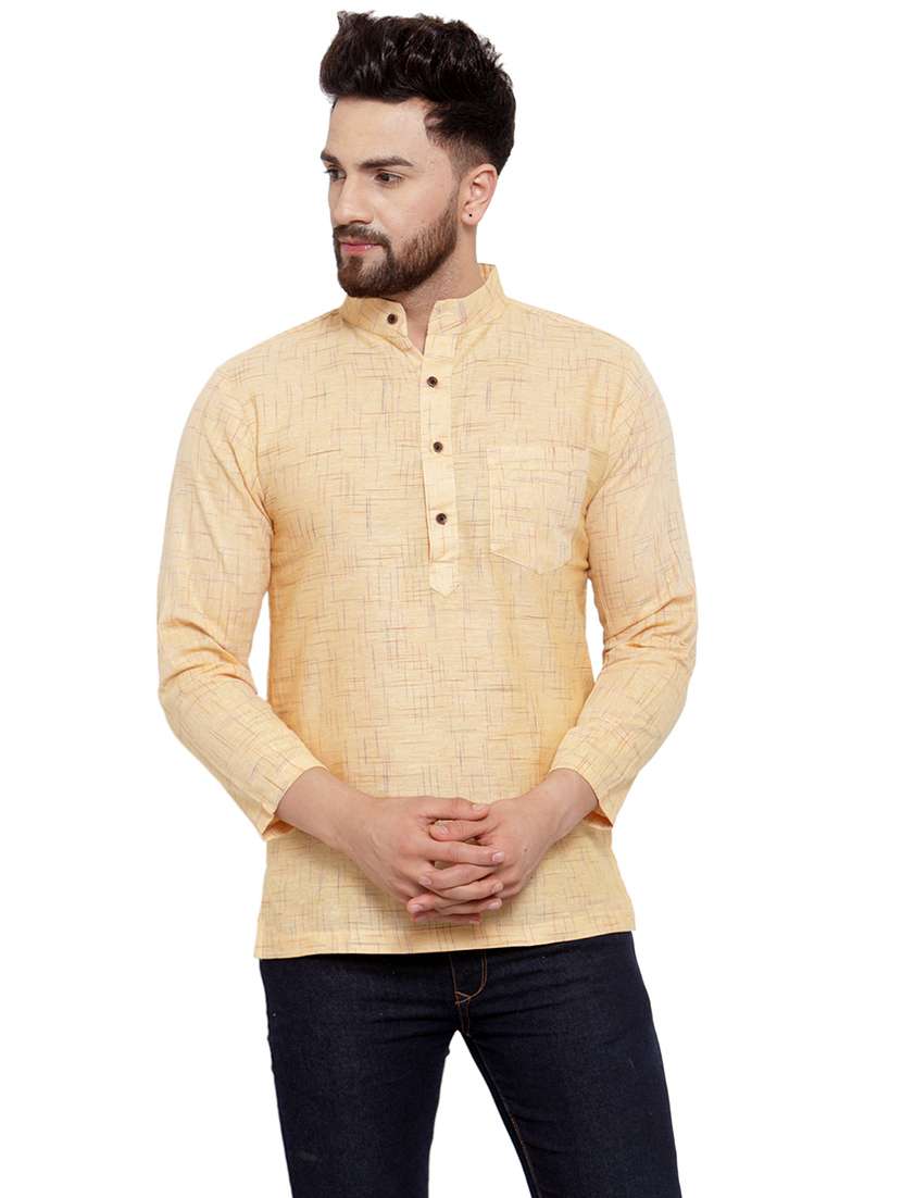men mandarin neck solid short kurta