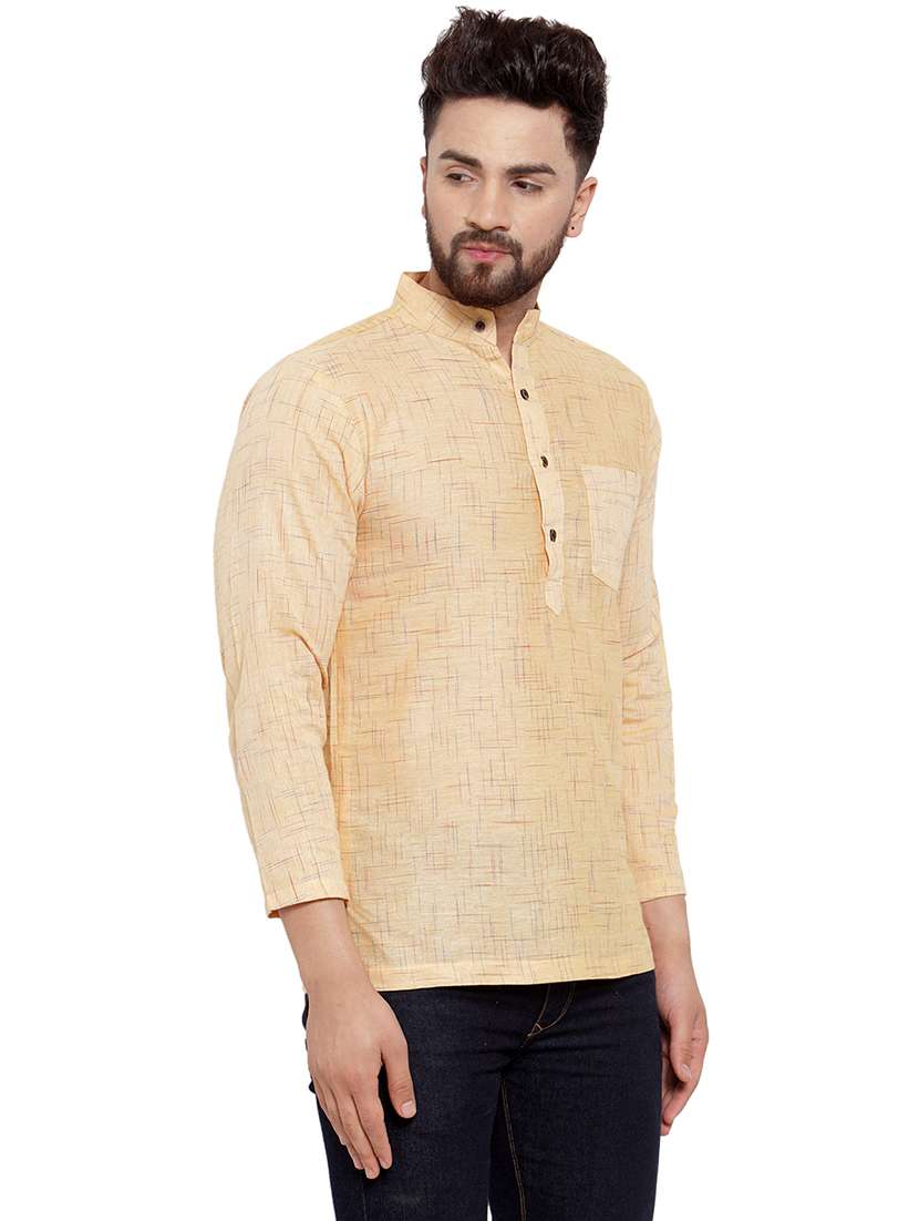 men mandarin neck solid short kurta - 21712091 - Standard Image - 2