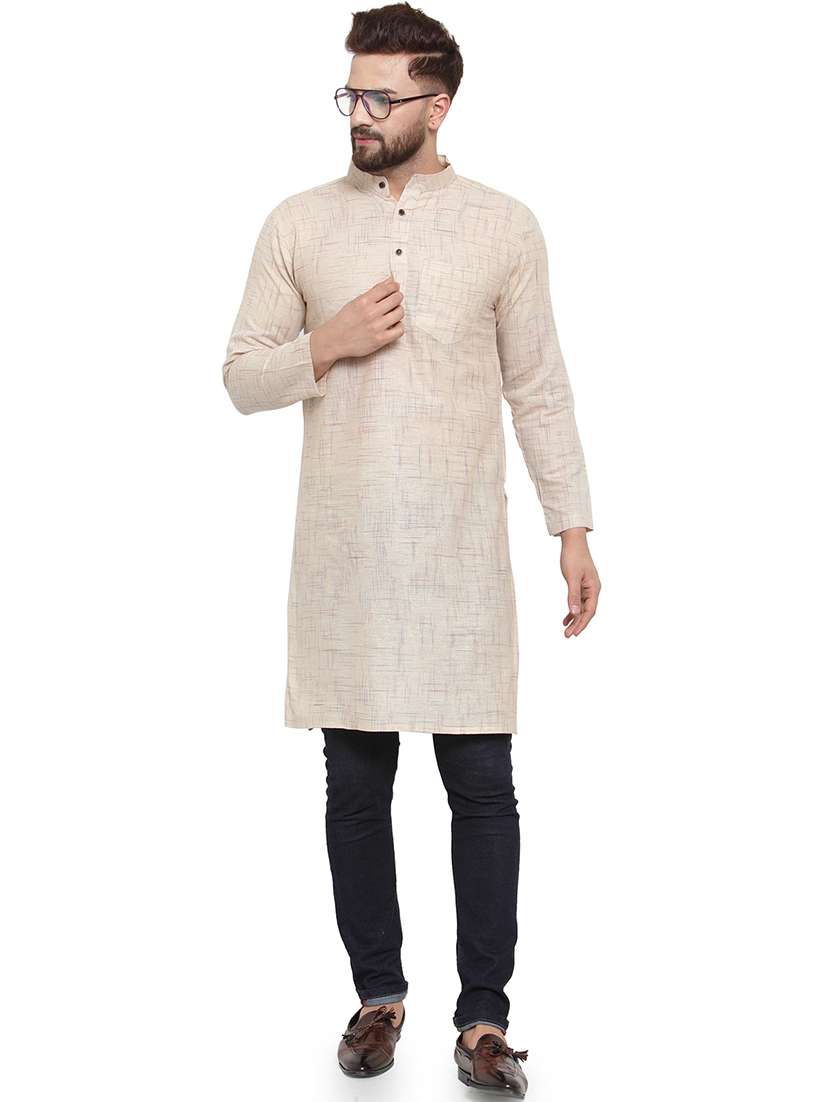 men mandarin neck solid long kurta
