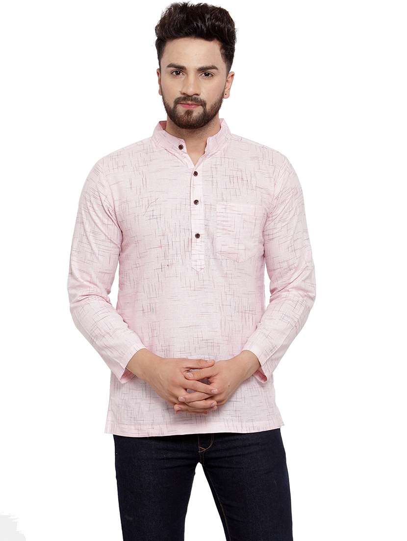 men mandarin neck solid short kurta