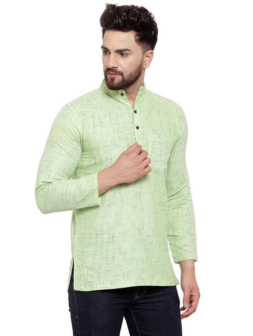 men mandarin neck solid short kurta - 21712097 - Standard Image - 2