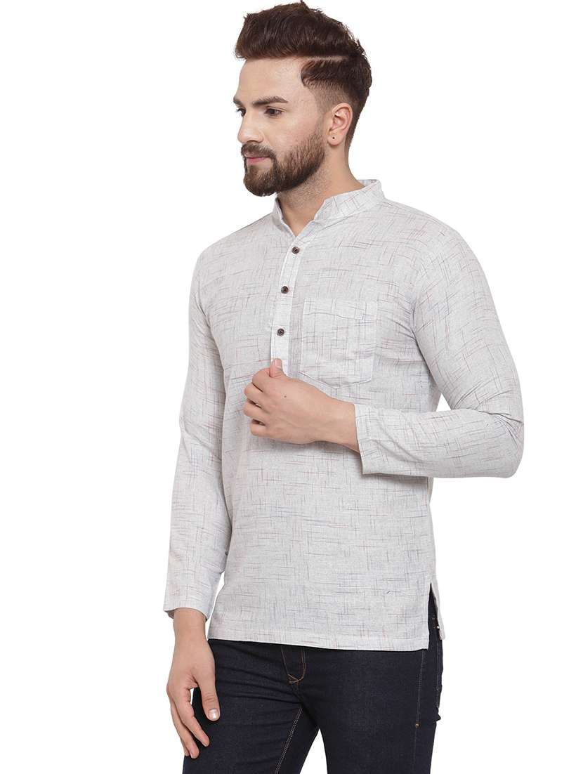 men mandarin neck solid short kurta - 21712099 -  Standard Image - 2