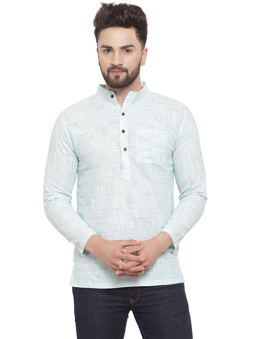 men mandarin neck solid short kurta