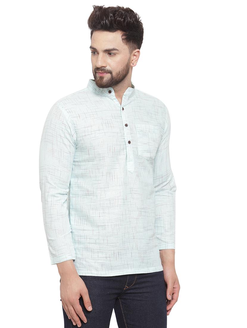men mandarin neck solid short kurta - 21712103 - Standard Image - 2