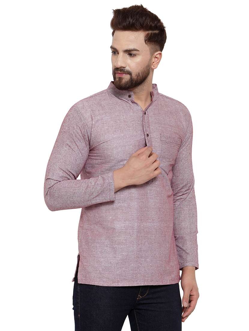 men mandarin neck solid short kurta - 21712105 -  Standard Image - 2