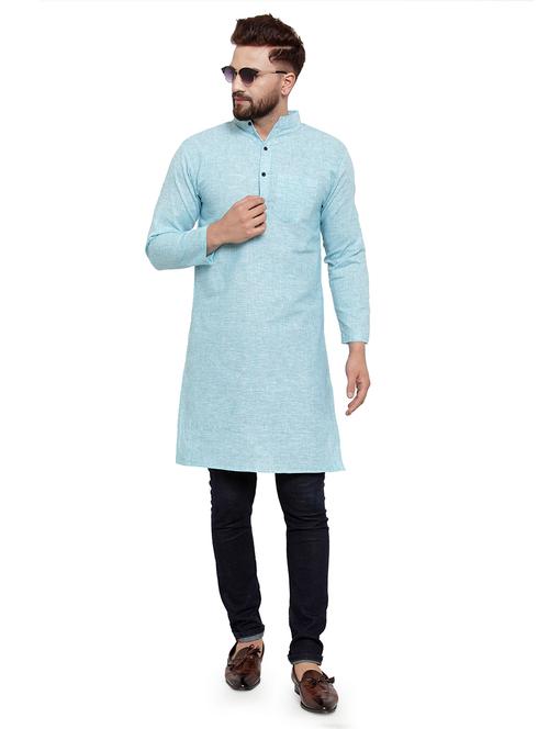 men mandarin neck solid long kurta - 21712107 - Standard Image - 0