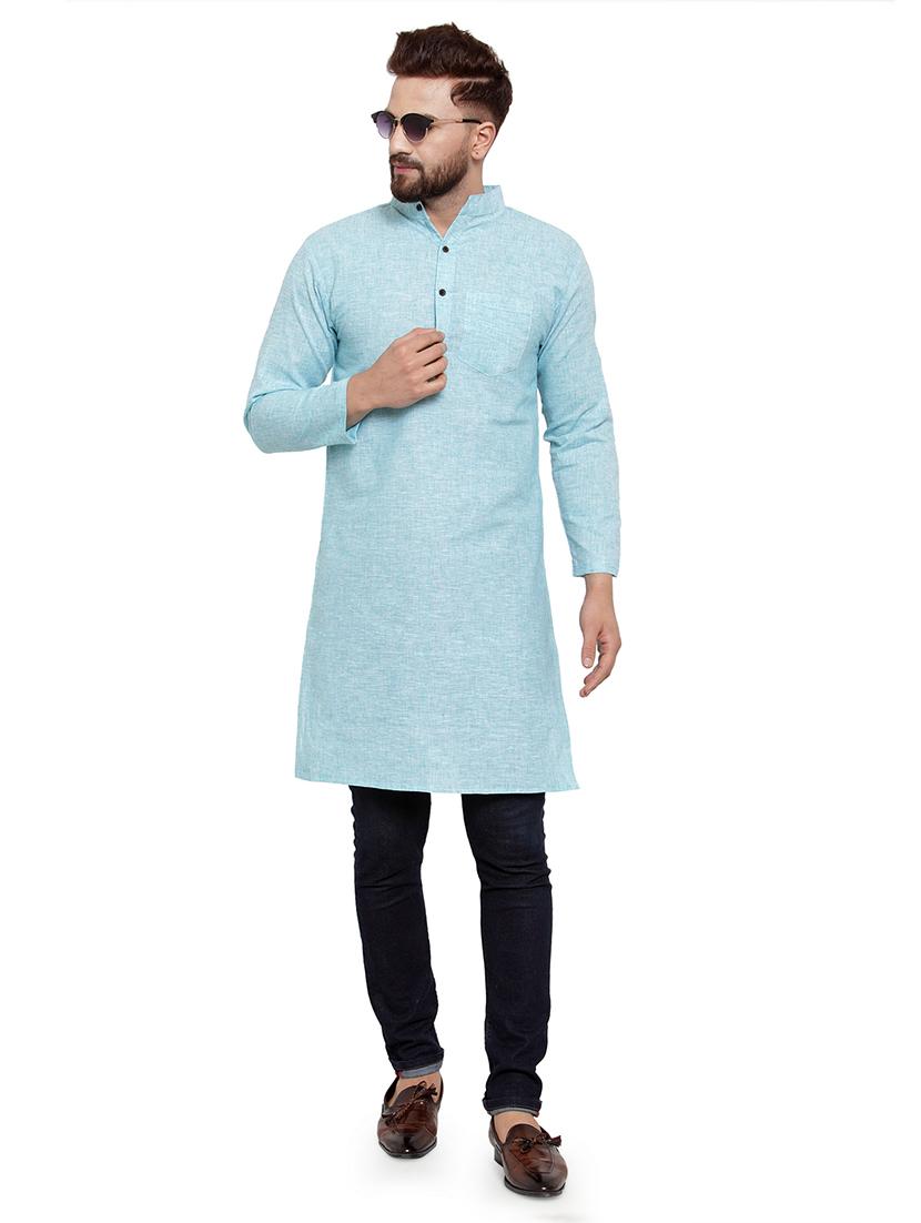 men mandarin neck solid long kurta - 21712107 - Zoom Image - 0
