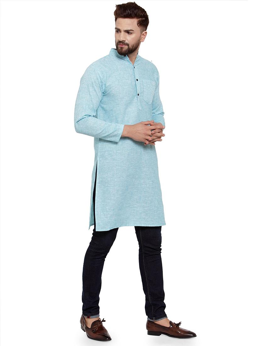 men mandarin neck solid long kurta - 21712107 - Standard Image - 2