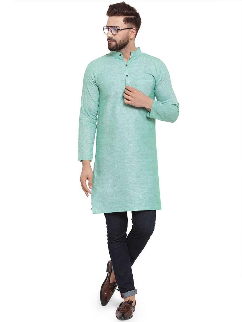 men mandarin neck solid long kurta