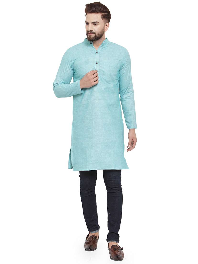 men mandarin neck solid long kurta