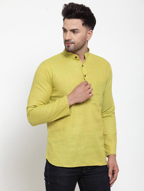 men mandarin neck solid short kurta - 21712111 - Standard Image - 0