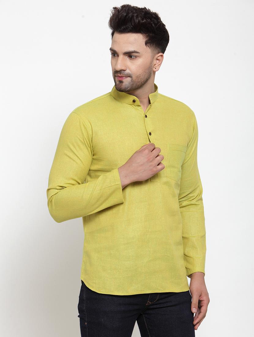 men mandarin neck solid short kurta - 21712111 - Zoom Image - 0
