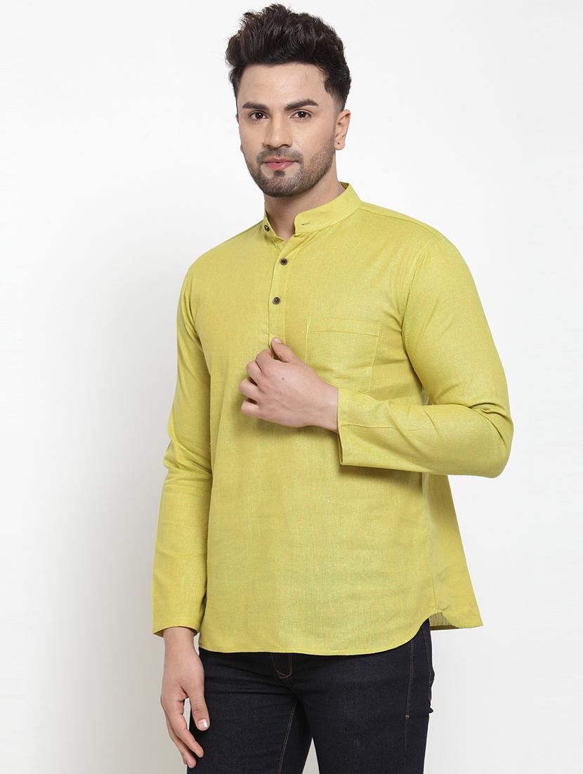 men mandarin neck solid short kurta - 21712111 - Standard Image - 2