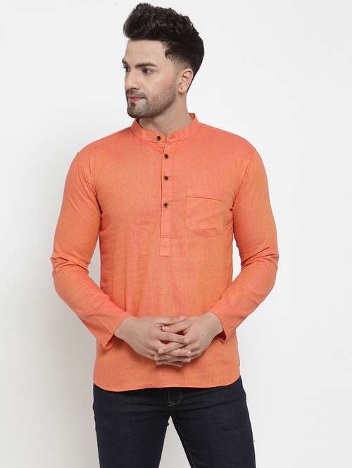 men mandarin neck solid short kurta - 21712113 -  Standard Image - 0