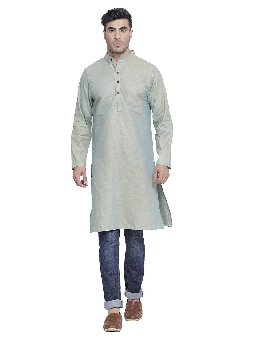 men mandarin neck solid long kurta - 21712114 -  Zoom Image - 0