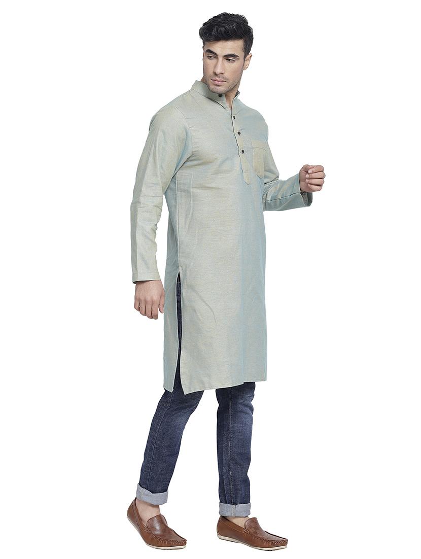 men mandarin neck solid long kurta - 21712114 - Standard Image - 2