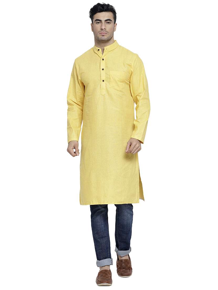 men mandarin neck solid long kurta