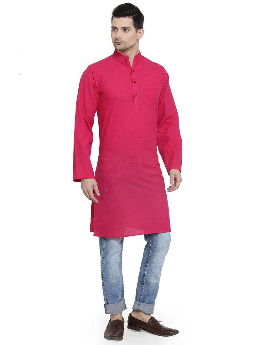 men mandarin neck solid long kurta - 21712124 - Standard Image - 2