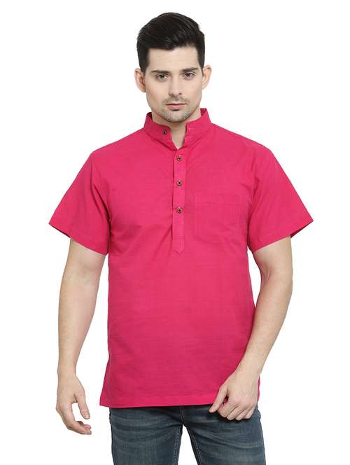 men mandarin neck solid short kurta - 21712125 - Standard Image - 0
