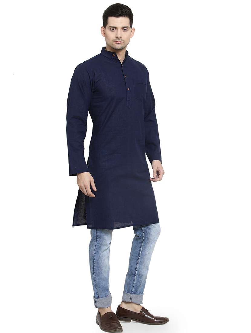men mandarin neck solid long kurta - 21712126 -  Standard Image - 2