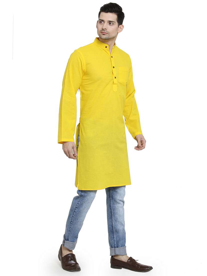 men mandarin neck solid long kurta - 21712128 - Standard Image - 2