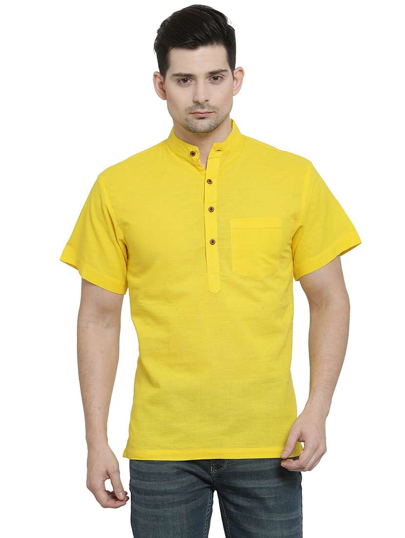 men mandarin neck solid short kurta - 21712129 - Zoom Image - 0