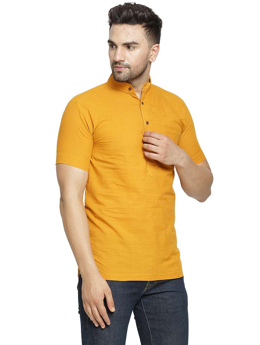 men mandarin neck solid short kurta - 21712133 -  Standard Image - 2