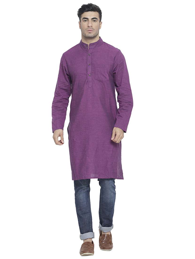 men mandarin neck solid long kurta