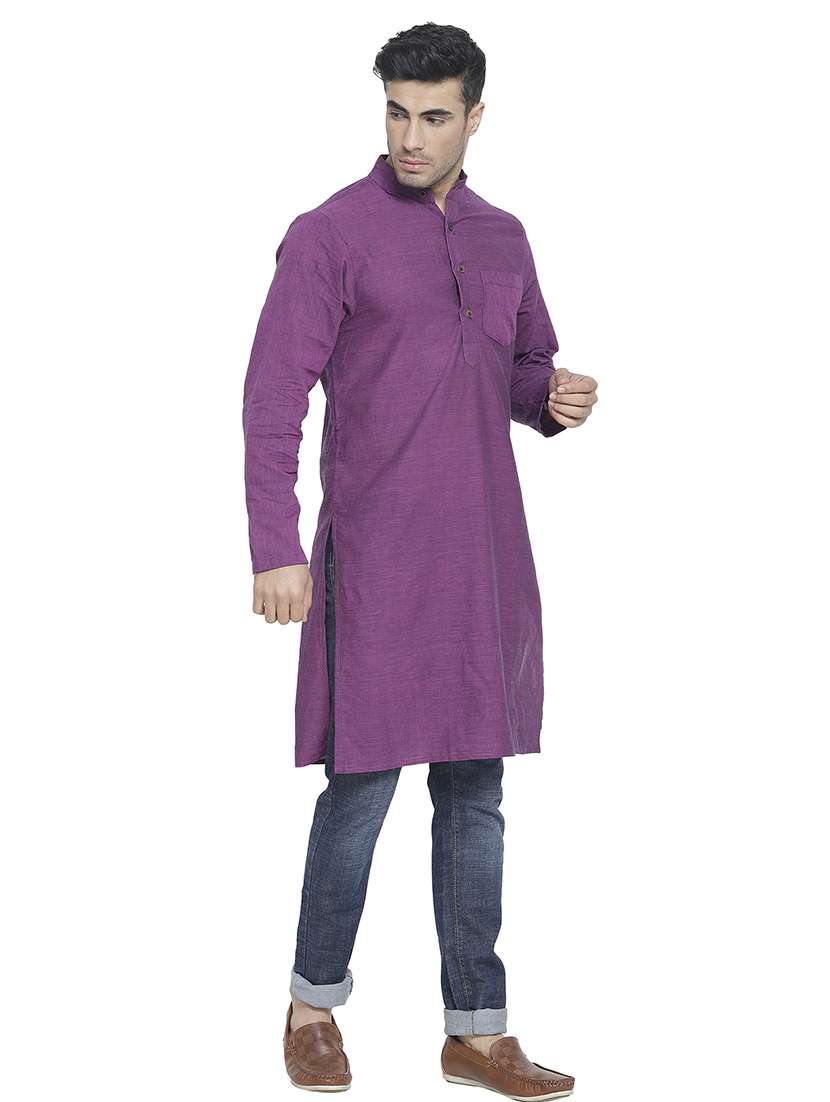 men mandarin neck solid long kurta - 21712134 - Standard Image - 2