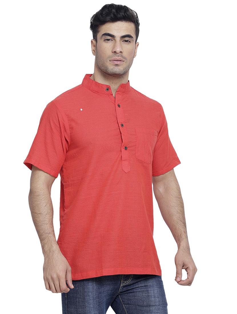men mandarin neck solid short kurta - 21712137 - Standard Image - 2
