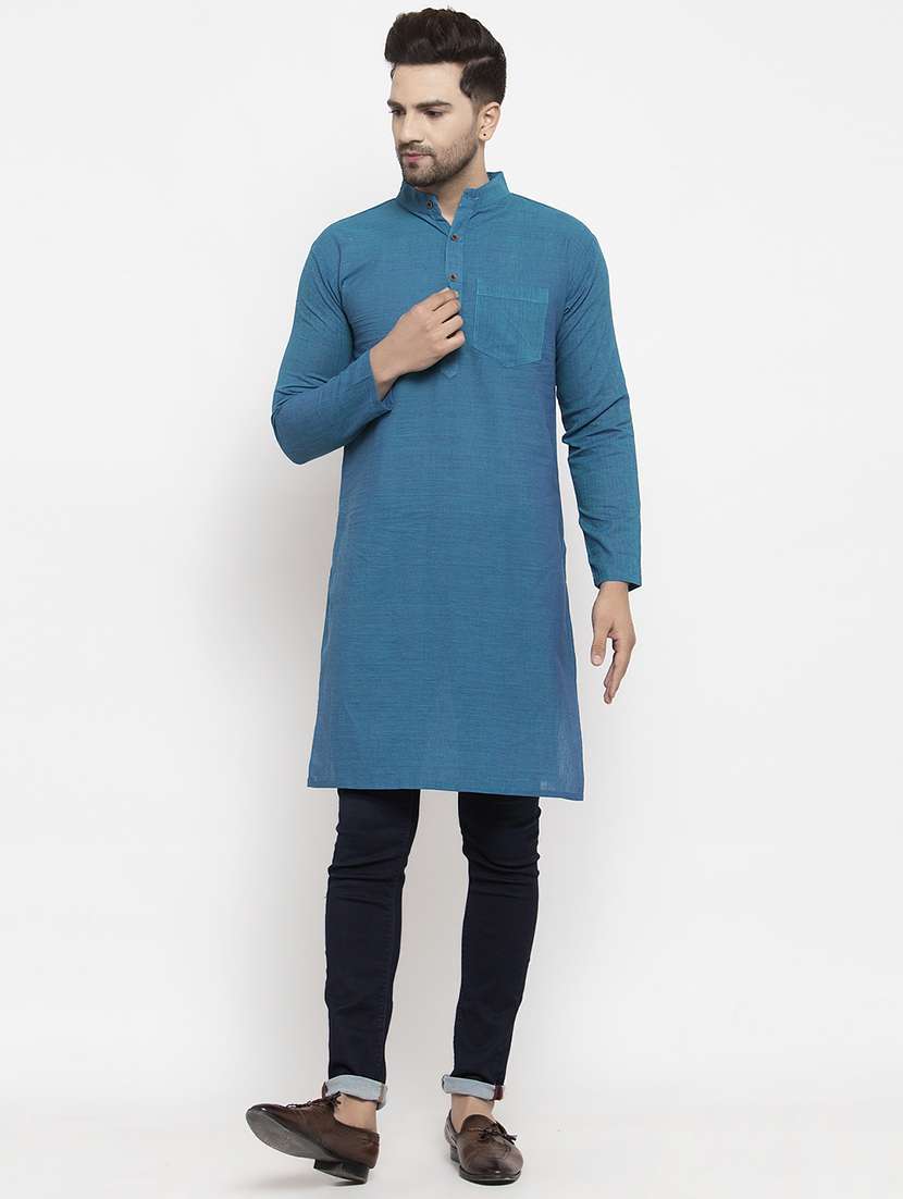 men mandarin neck solid long kurta