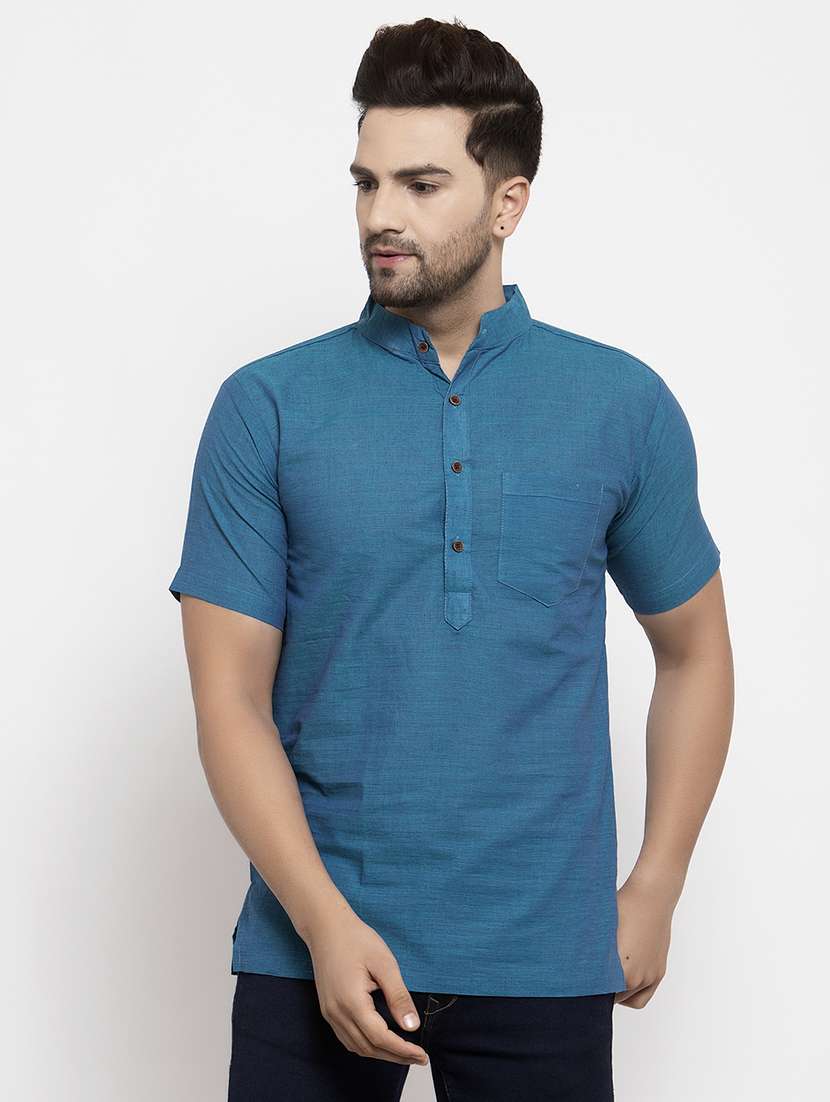 men mandarin neck solid short kurta