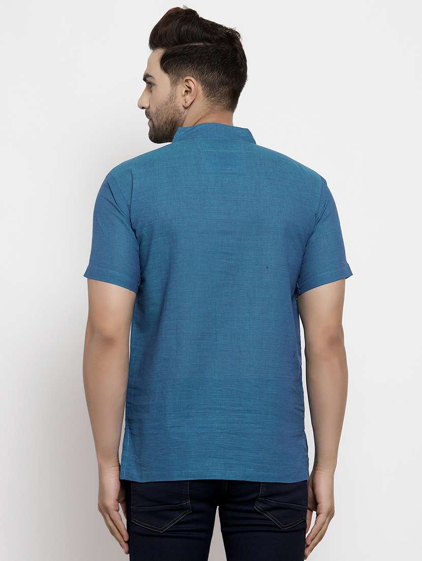 men mandarin neck solid short kurta - 21712139 - Standard Image - 2