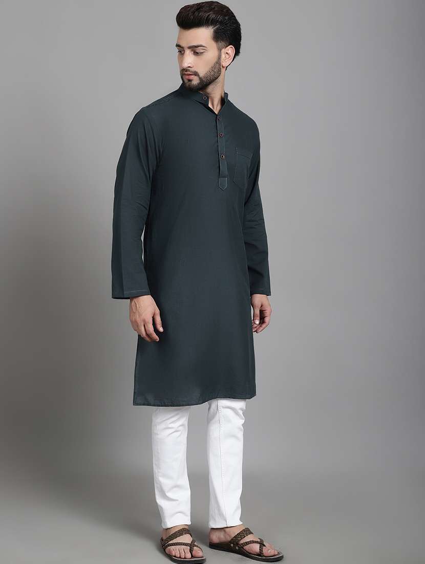 men mandarin neck solid long kurta - 21712140 - Standard Image - 2