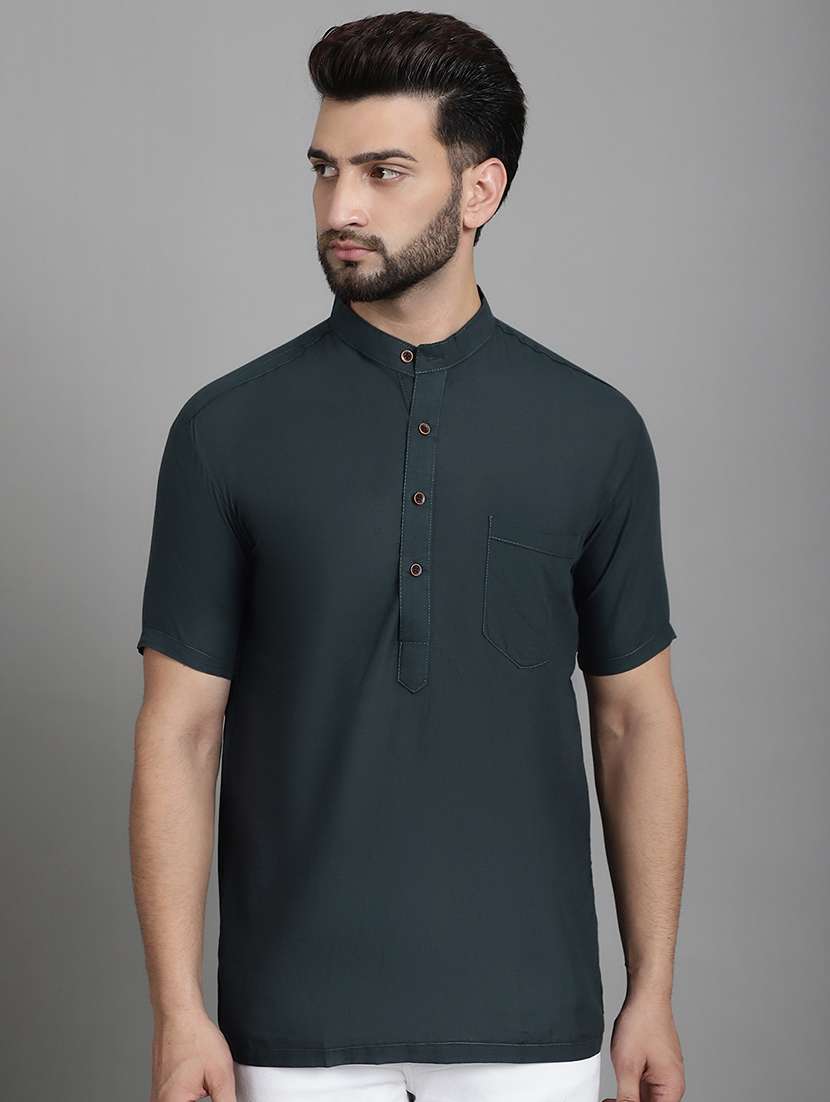 men mandarin neck solid short kurta