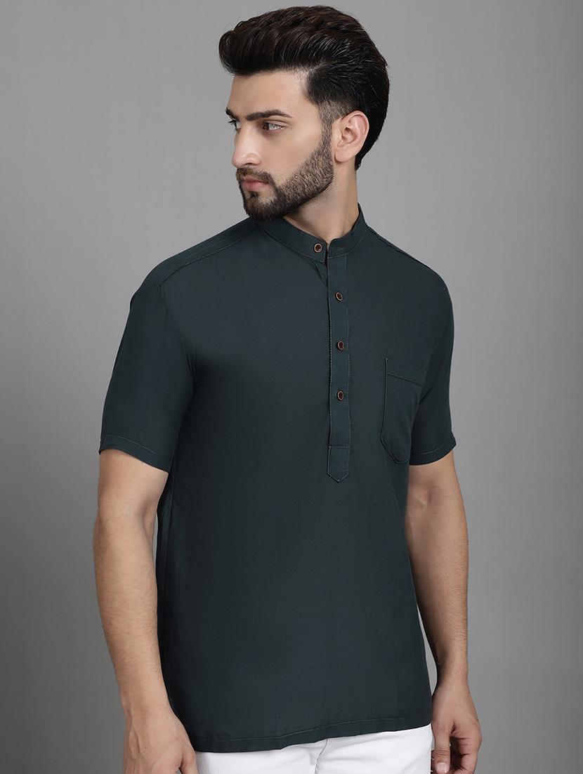 men mandarin neck solid short kurta - 21712141 - Standard Image - 2