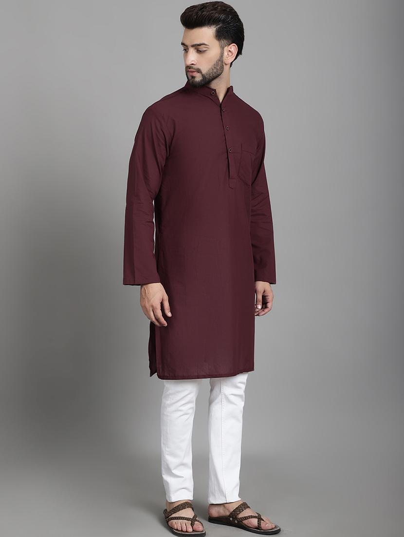 men mandarin neck solid long kurta - 21712142 - Standard Image - 2