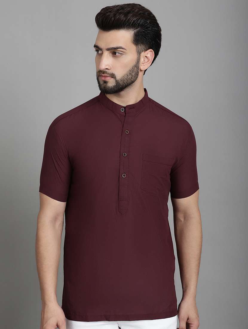 men mandarin neck solid short kurta