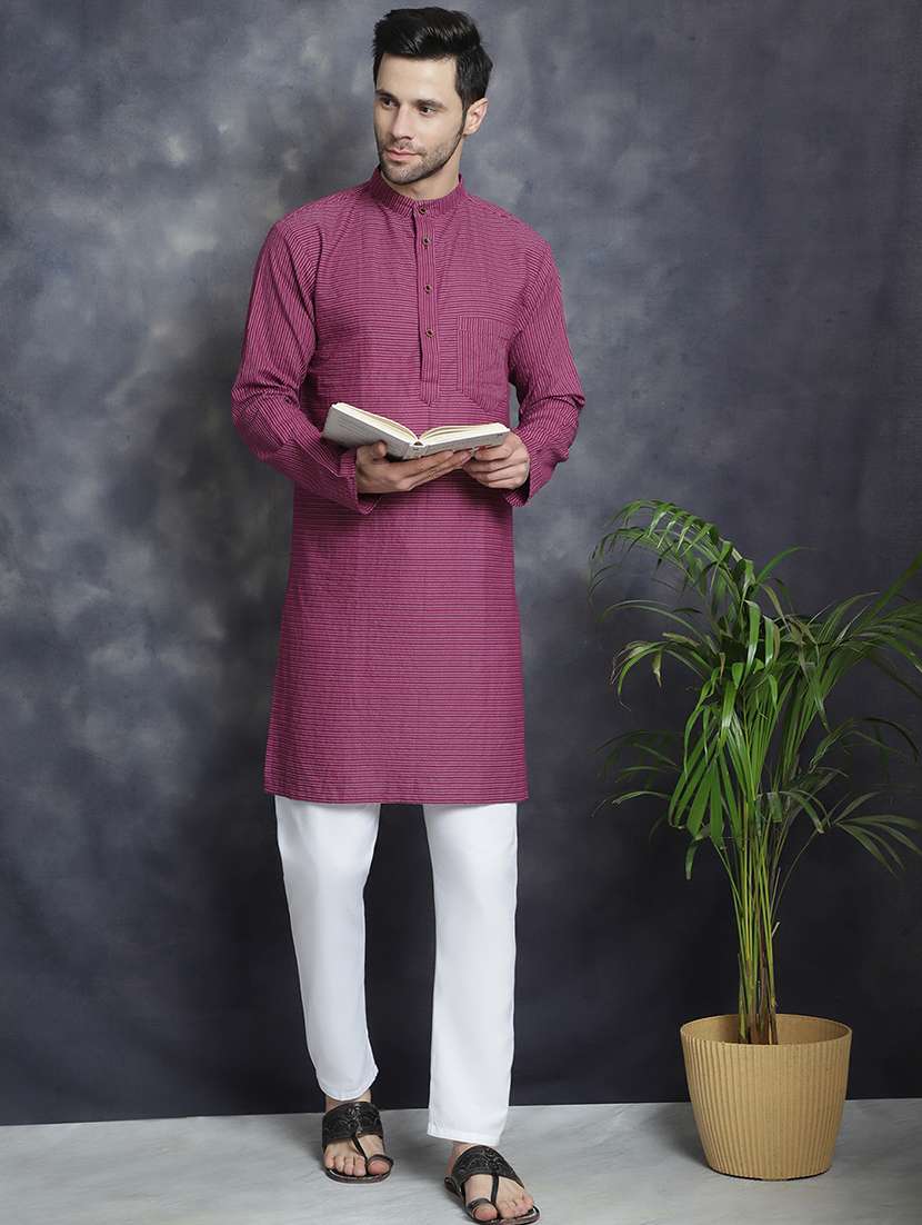 men mandarin neck striped long kurta
