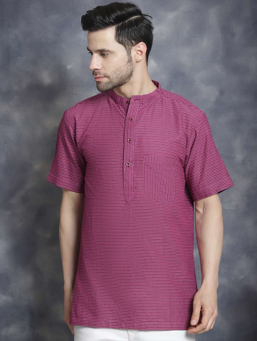 men mandarin neck striped short kurta - 21712145 -  Standard Image - 2