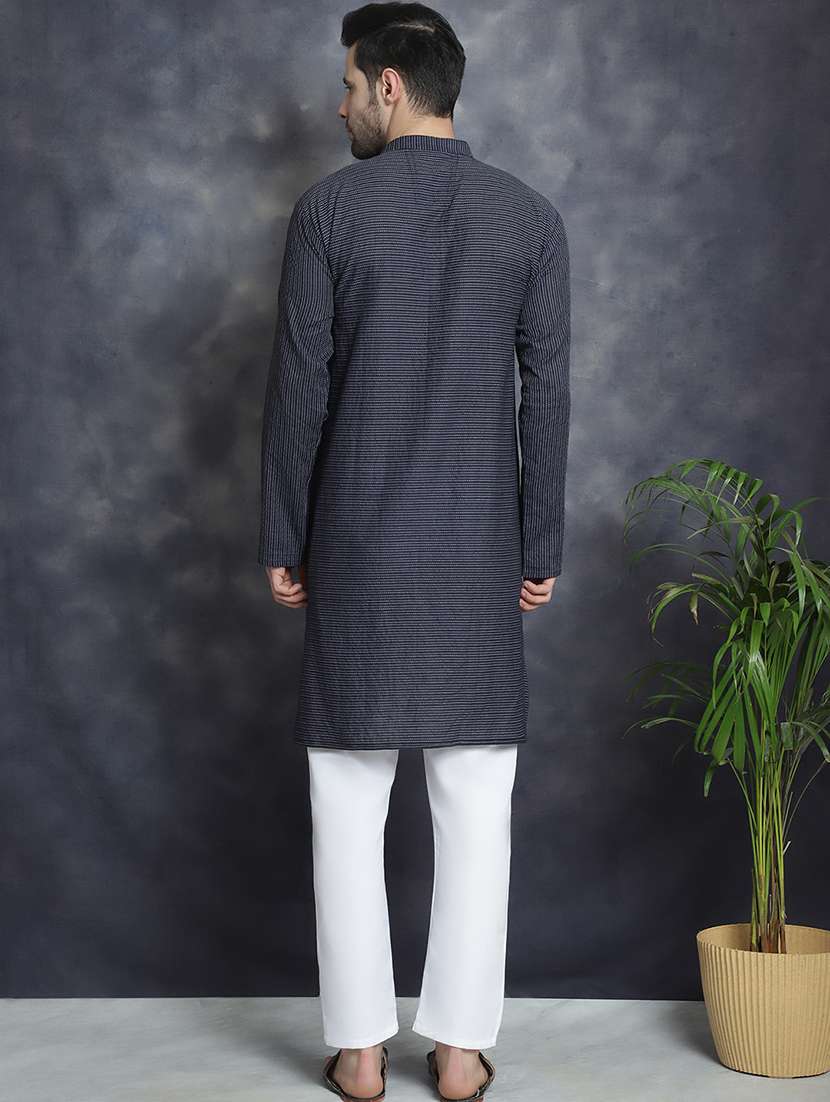 men mandarin neck striped long kurta - 21712146 -  Standard Image - 2