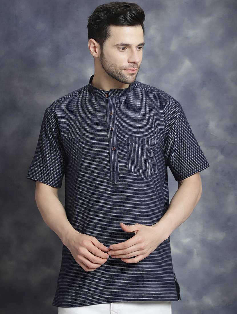 men mandarin neck striped short kurta