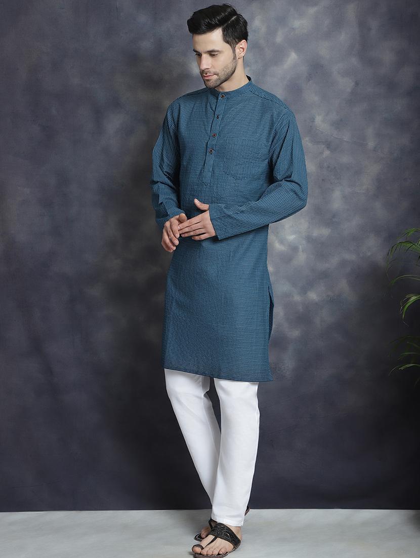 men mandarin neck striped long kurta - 21712148 - Standard Image - 2