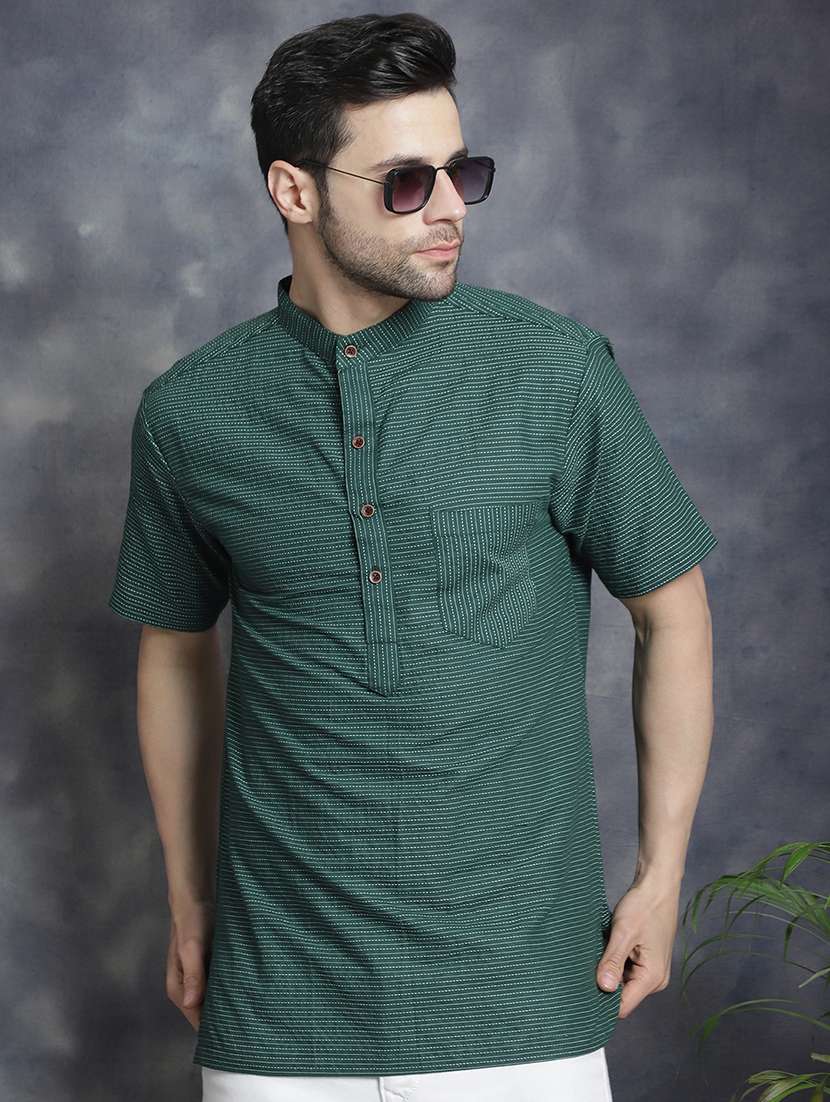 men mandarin neck striped short kurta