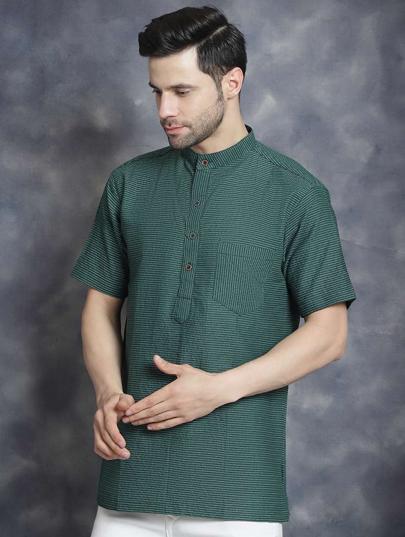 men mandarin neck striped short kurta - 21712151 - Standard Image - 2