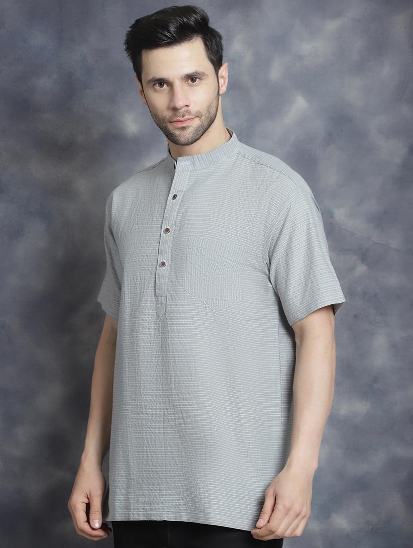 men mandarin neck striped short kurta - 21712153 - Standard Image - 2