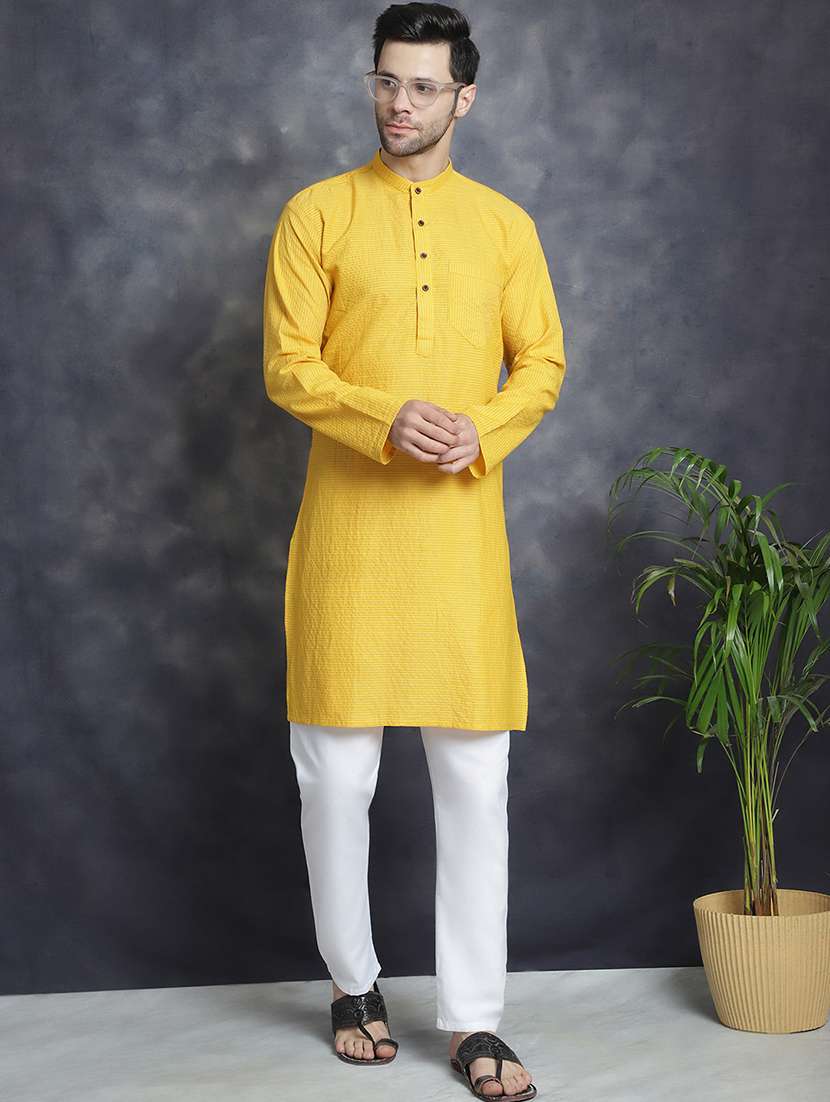 men mandarin neck striped long kurta