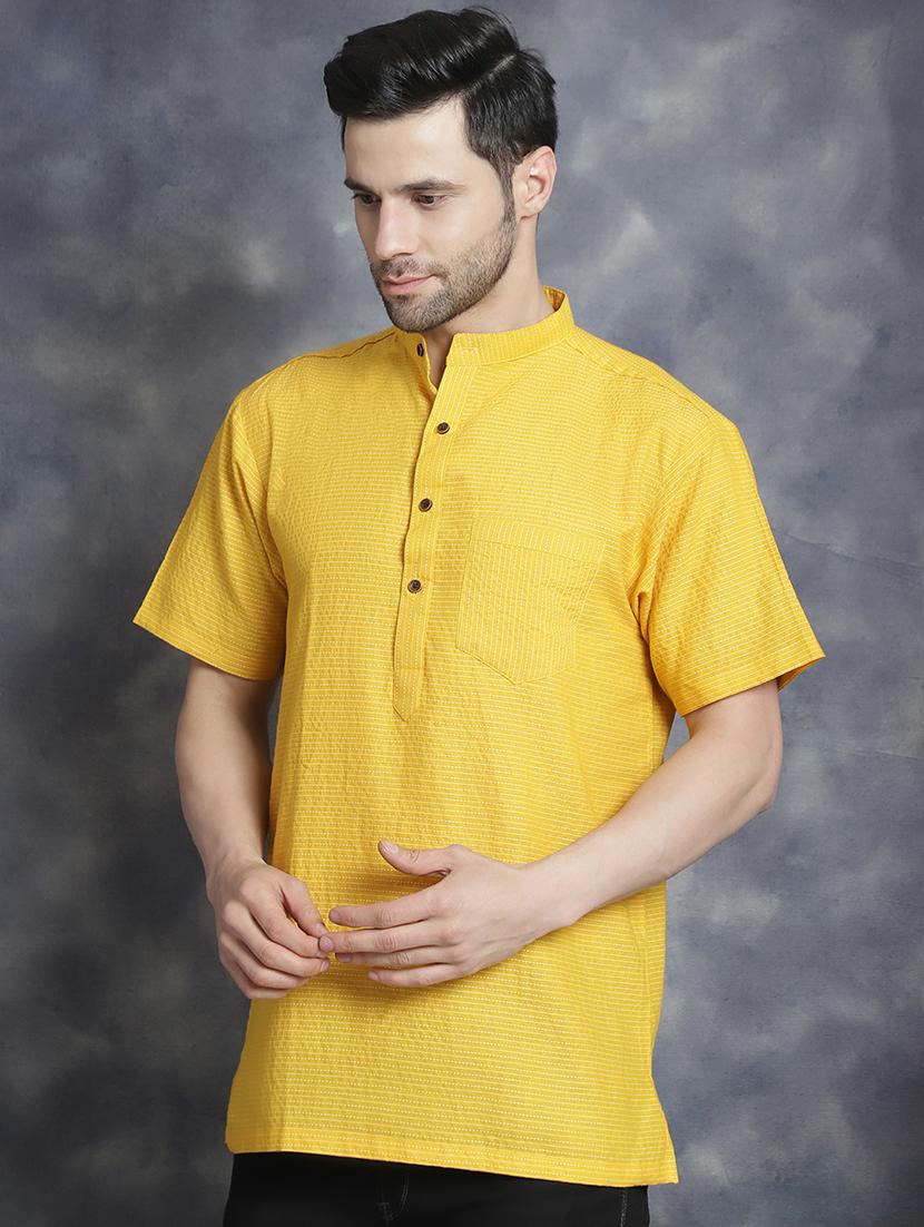 men mandarin neck striped short kurta - 21712155 - Standard Image - 2
